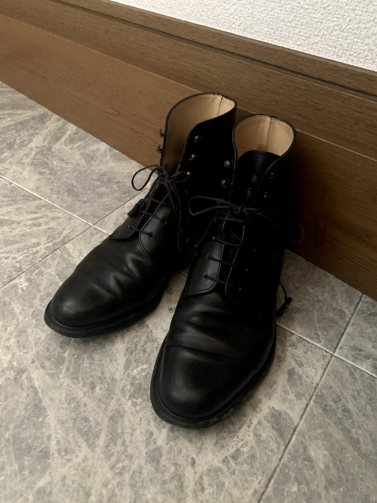 東京蚤の市購入品編み込みのハイカットの革靴
